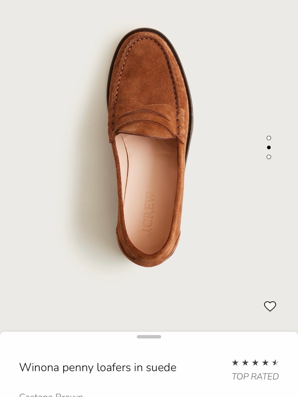 Women’s new Winona J Crew Penny Loafers in Brown Suede 8 color is castana brown - Picture 2 of 10